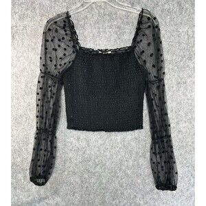 Evolutionary Black Sheer Overlay Top Long Sleeve Whimsigoth Fairy Size M